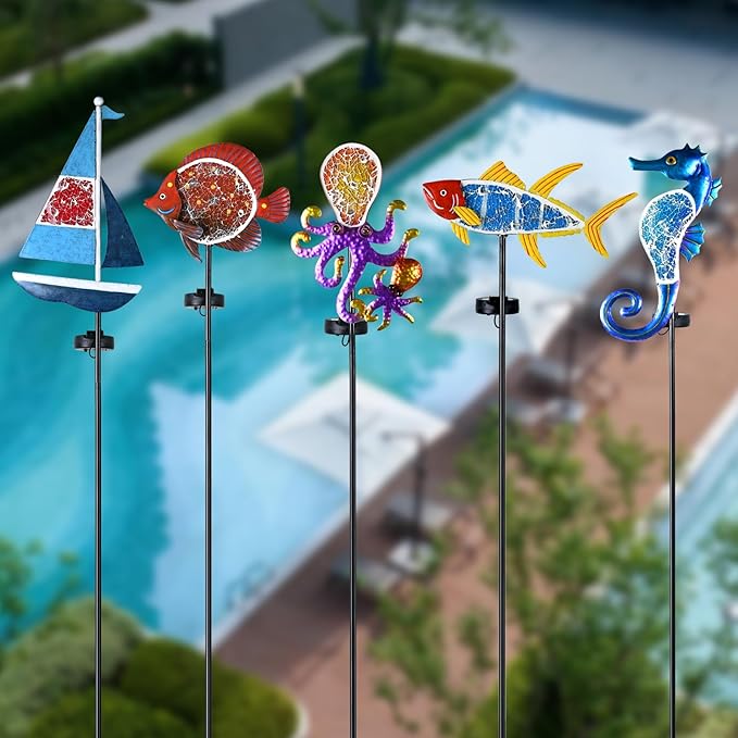 Solar Garden Lights Sailboat Stake Decor-Yard Outdoor Statue Decorations Waterproof 5 LED Metal Landscape Lighting Flower Bed,Pond,Yard,Lawn Gift for Mom Grandma Women