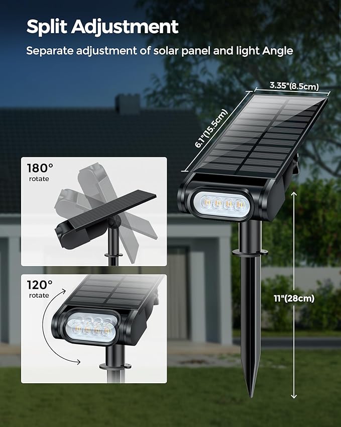 RGB Christmas Solar Spot Lights Outdoor, 12 RGB Color Modes Landscape Light Waterproof IP67 with Remote Control, 2-in-1 Color Changing RGB/Cool/Warm White for Yard Garden Christmas 4 Pack