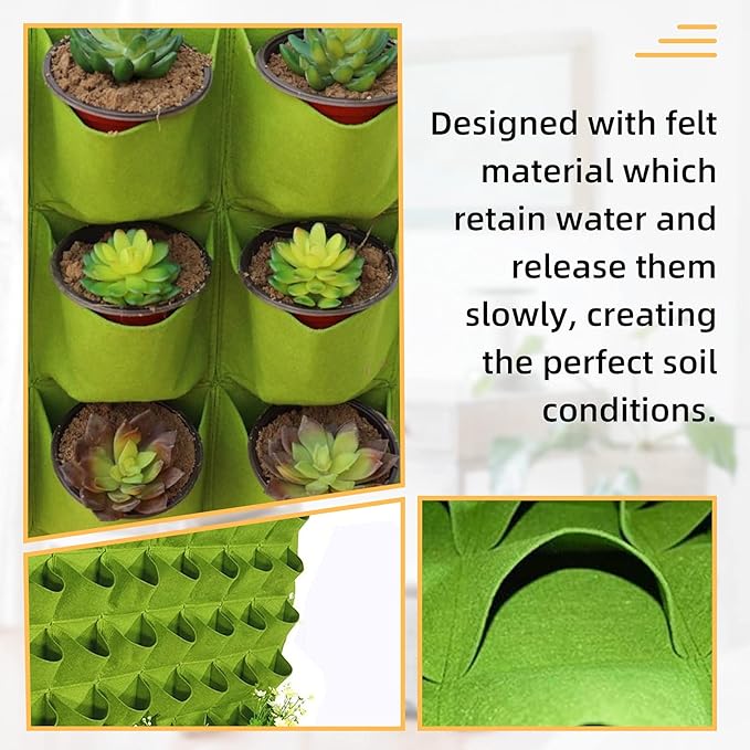 Hanging Planting Grow Bags, 36 Pockets Hanging Vertical Wall Planter Wall Mounted Grow Bag Outdoor Indoor Gardening Vertical Greening Flower Container, Planting Bags Storage Bags(1.0 m × 1.0 m, Green)
