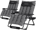 UDPATIO Oversized Zero Gravity Chair 33In XXL Patio Reclining Chair with Cushion, Outdoor Folding Recliner with Pillows, Cup Holder, Foot Rest & Padded Headrest, Support 500LB (2, Dark Grey-XL)