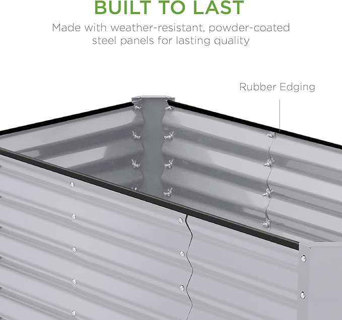 Best Choice Products 4x2x2ft Outdoor Metal Raised Garden Bed, Deep Root Box Planter for Vegetables, Flowers, Herbs, 119 Gallon Capacity, 100% Non Toxic Materials - Moonlight Gray