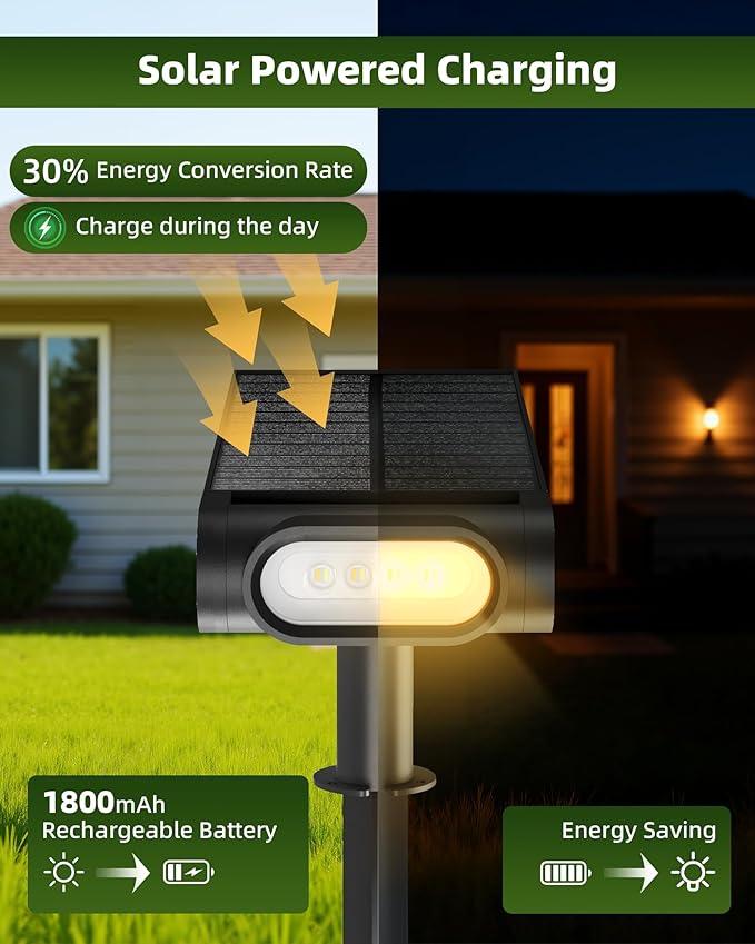 EZVALO Solar Spot Lights Outdoor IP67 Waterproof, Adjustable Solar Landscape Lights, 3 Lighting Modes Solar Spotlights for Outside Yard Garden Plant Trees Pathway Flag (Warm White-6Pack)