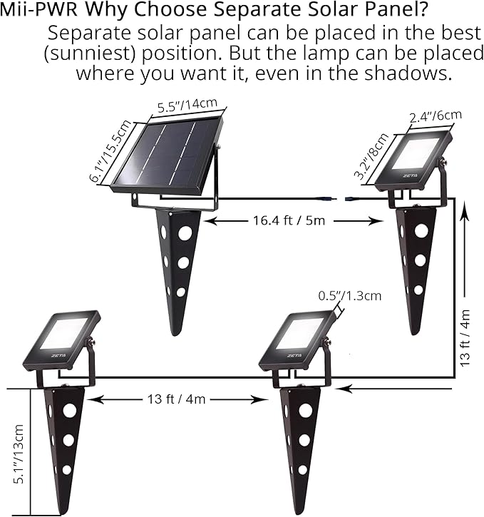 Solar Spot Lights Outdoor,ZETA Waterproof Metal Cool White 3-in-1 Auto On/Off Dusk to Dawn Uplights Decoration SpotLights for Outside House Trees Garden Yard Driveway Porch Walkway Flag Pole Lawn