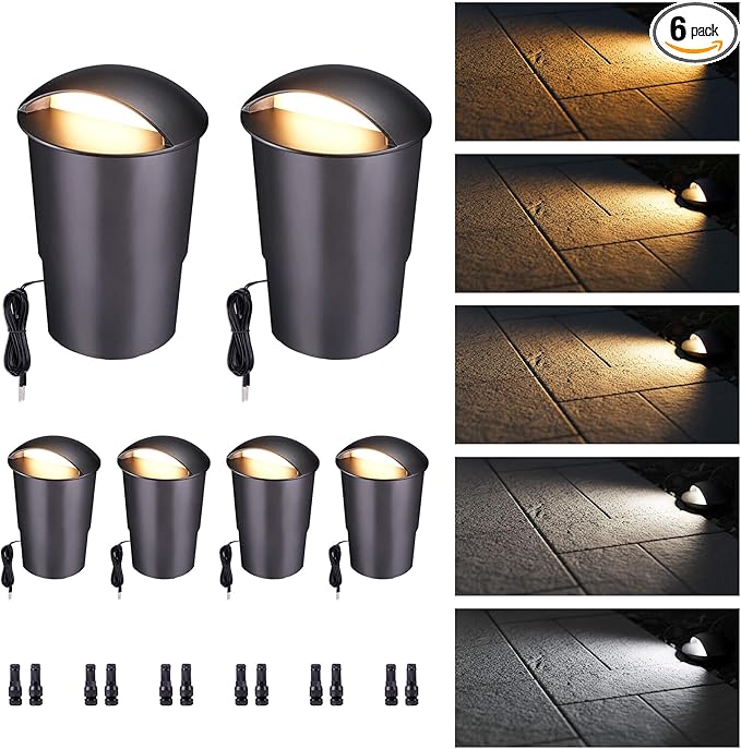 Outdoor Well Lights - Warm White & Cool White 12V Ground Fixture, IP67 Waterproof LED Hard-Wired Inground Directional Landscape Lighting, ORB Aluminum for Path Backyard House 3W 170LM 6 Pack