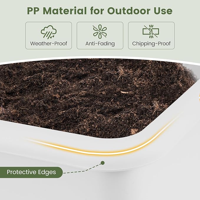 Giantex Raised Garden Beds Outdoor Set of 2, Self-Watering Planter Box with Detachable Legs & Drainage Hole, Outdoor Raised Container for Vegetable Fruit Herbs, 31.5”Lx12”Wx16”H, Easy Assembly (White)