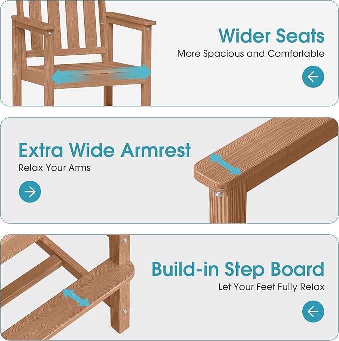 Ciokea Heavy Duty Bar Height Chair, 380lbs Outdoor Adirondack Tall Bar Chair Patio Stool with Arms & High Back, Heavy Duty All-Weather for Balcony, Poolside, Deck and Garden, Teak