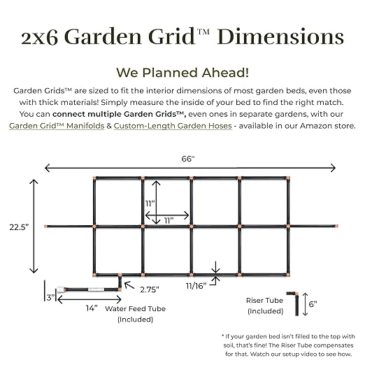 Garden Grid Watering System | Raised Garden Bed Drip Irrigation System – But Better | Pre-Assembled, Waters Every Plant Evenly, 1-Minute Setup | Square Foot Gardening Grid | US-Made (Cornerless, 2x6)