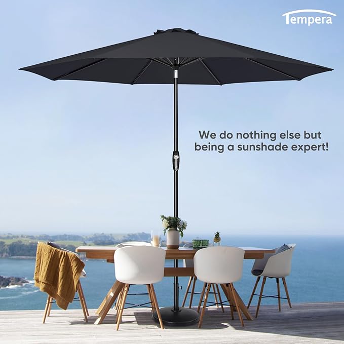 Tempera Patio Market Outdoor Table Umbrella with Auto Tilt and Crank, Large Sun Umbrella with Sturdy Pole & Fade Resistant Canopy, Easy to Set