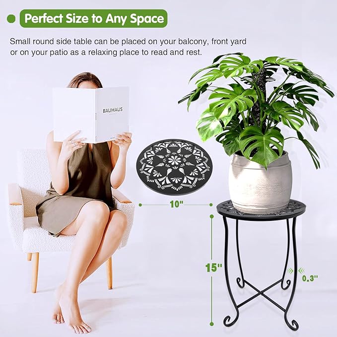 Fashion&cool Side Tables for Small Space, Metal Outdoor Indoor Round Side Table, Small End Table Pool Chair Side Table for Patio Yard Porch Balcony Garden Bedside Plant Stand
