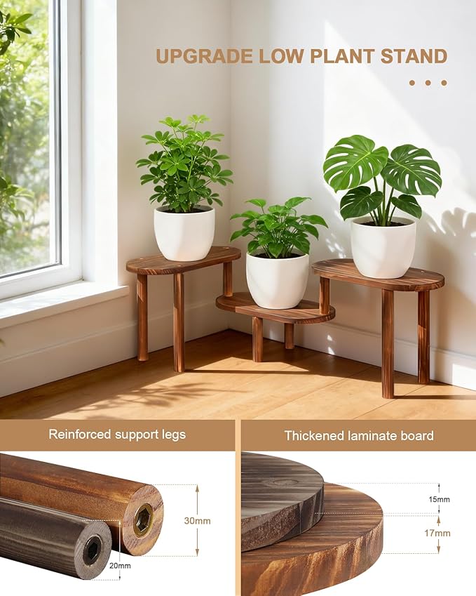 Concave Plant Shelf Indoor,3 Tiers Deformable Oval Plant Stand,Heavy Duty Long Flower Pot Stand for Multiple Plants,Low Plant Holder for Patio Balcony Living Room Office