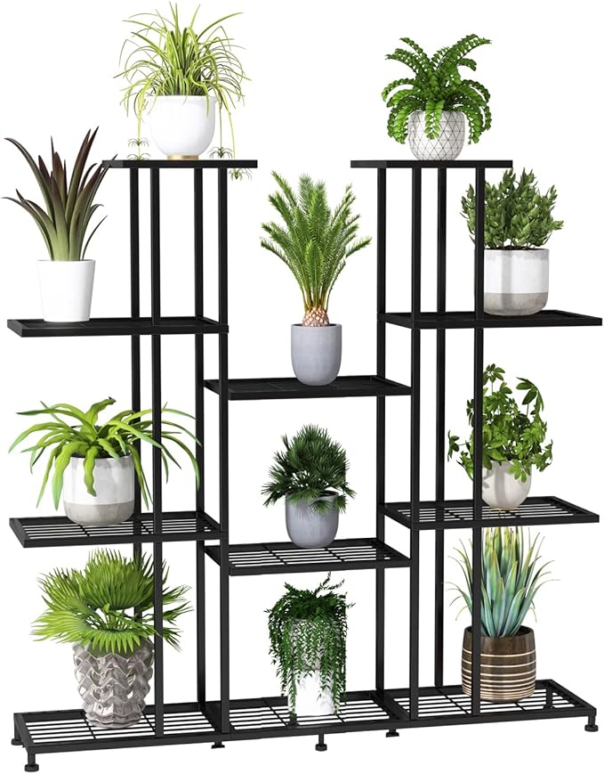 Twhep Heavy Duty Metal Plant Stand, large Multifunctional Plant Stand for Indoor Outdoor, for Tall Large Rack for Living Room Garden Balcony, Black(9 Tier)