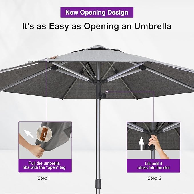PURPLE LEAF 3-Piece Patio Chaise Lounge Set with Market Umbrella Adjustable Outdoor Recliners for Pool, Patio and Garden Moon Basalt