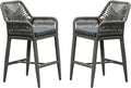 PURPLE LEAF Outdoor 24" Counter Height Bar Stools Chair Set of 2, All Weather Rattan and Aluminum Patio Bar Stool with Cushion for Indoor and Outdoor, Kitchen Island, Smoke Grey