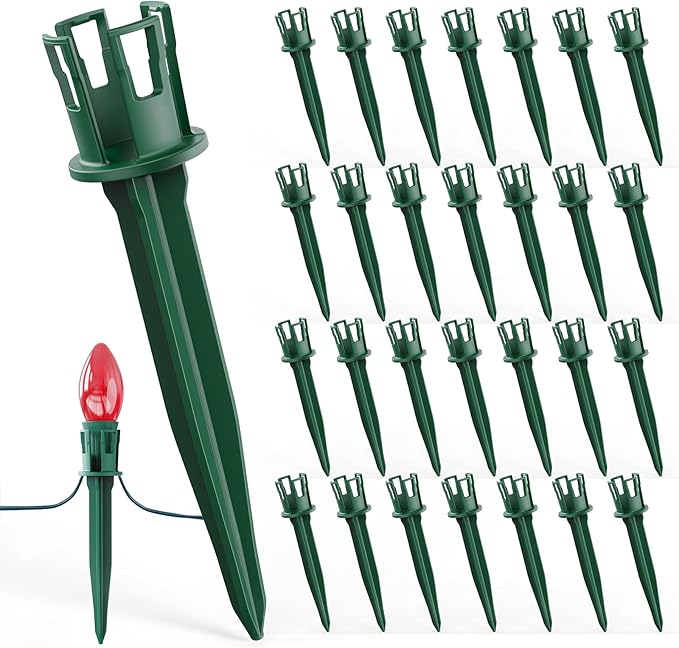 200-Pack Plastic Light Stakes, 5.5 Inch Christmas Yard Stakes for C7 C9 Christmas Lights Outdoor, Universal Light Stakes for Outdoor Holiday Lights, Green