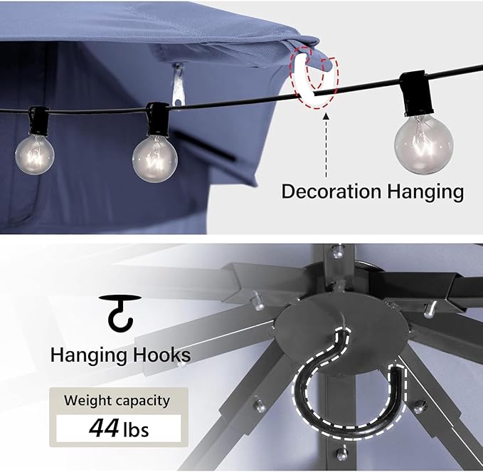 LAUSAINT HOME Semi-Permanent Outdoor Patio Gazebo 10'x10', Heavy Duty Party Tent Shelter with Double Roofs, Mosquito Nettings and Privacy Screens for Backyard, Garden, Lawn, Navy Blue