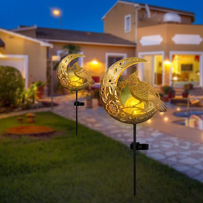 Solar Phoenix Bird Lights Outdoor - Moon & Mythical Bird Garden Stake Lights, Handcrafted Solar Powered Decor for Patio/Yard/Pathway, Weatherproof Landscape Lighting for Holidays & Special Occasions