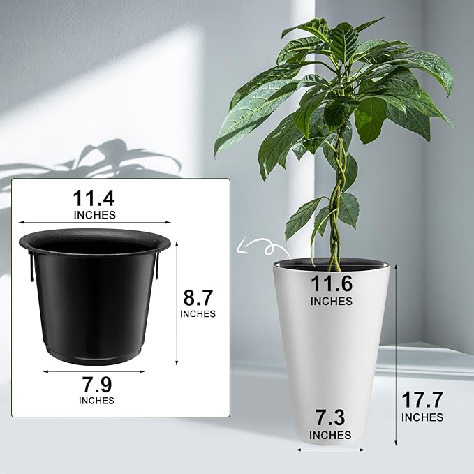 Sieral Set of 2 Tall Outdoor Planters 12 x 18 Inch Large Resin Outdoor Planters for Front Porch Flower Round Floor Decorative Indoor Pots with Drainage(White)