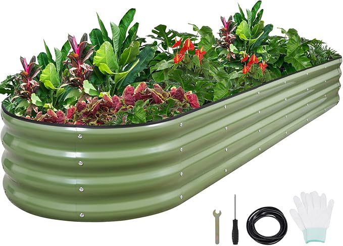 1MORE Galvanized Raised Garden Bed- Planter Garden Boxes Outdoor, Raised Beds for Gardening,8x2x1ft Metal Garden Bed Kit for Vegetables Flower, Planter Raised Beds with Tools.Green