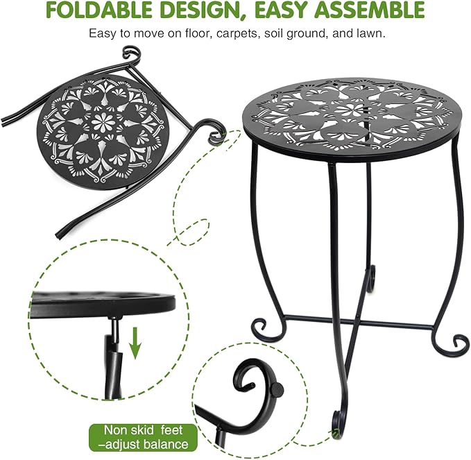 Fashion&cool Outdoor Side Tables, 2 Pack Patio Side Table, Weather Resistant Metal Small Round Outdoor End Table Side Table for Patio Yard Porch Balcony Garden Bedside, Plant Stand for Indoor Outdoor