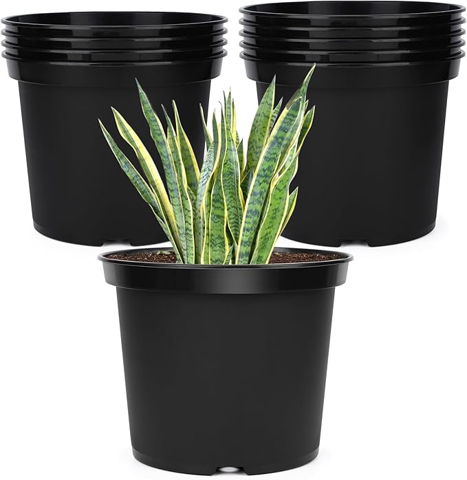 GREANER Plant Nursery Pots, 10 Inch Round Sturdy Garden Pots for Outdoor Indoor Plants, Plastic Black Seed Starting Container for Succulents, Seedlings(10PCS)