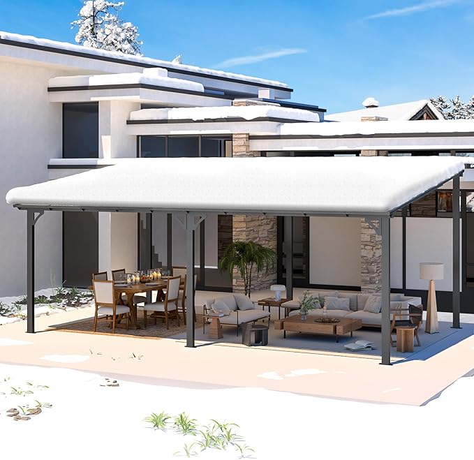 AECOJOY 20' x 12' Gazebo for Patio, Large Wall-Mounted Hard Top Lean-to Gazebo Pergola with Roof 12' x 20' on Clearance, Heavy Duty Patio Awnings for Decks, Backyard