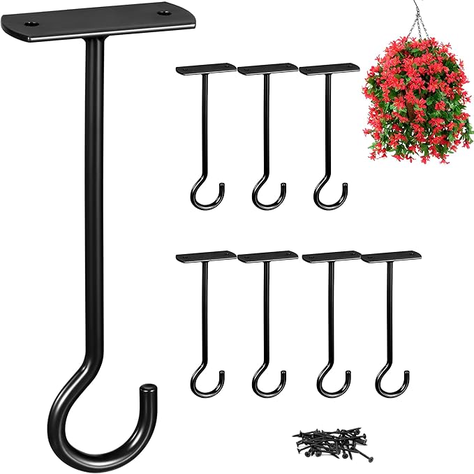 8Pcs Hanging Plant Bracket 6inch Metal Plant Hook Shepherds Hook Decorative Wall Plant Hanger for Hanging Lanterns, Bird Feeder, Flower Basket, Home Decor Indoor & Outdoor Black