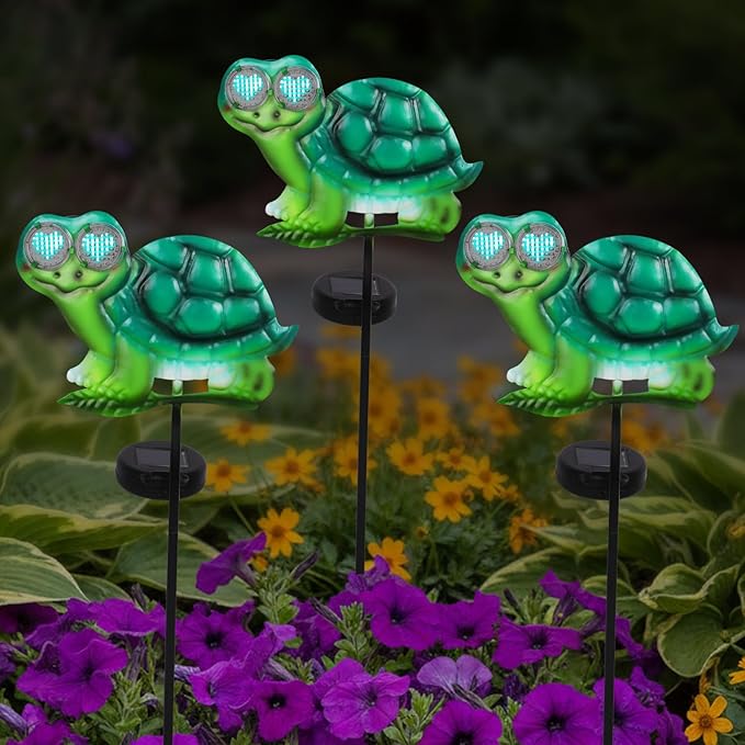Turtle Decorative Garden Stakes with White LED Lights Display I Love U, 39.3" Solar Turtle Garden Decor Outdoor for Yard Patio Pathway Lawn Ornaments