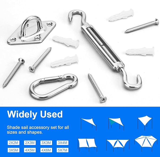 Sun Shade Sail Hardware Kit 8 Inch for Rectangle & Triangle Shade Sail Install, Stainless Steel ShadeSail Fixing Accessories for Outdoor Patio Canopy Garden, Heavy Duty Awning Attachment 40 Set