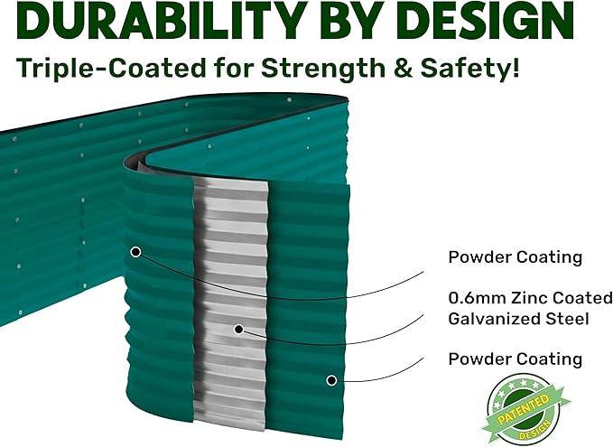 9-in-1 Galvanized Raised Garden Beds Outdoor // 8×2×2.5 ft Modular Planter for Gardening, Vegetables, Flowers // 32" Extra Tall Metal Raised Garden Bed (Dark Green) // Patented Design Planter Box