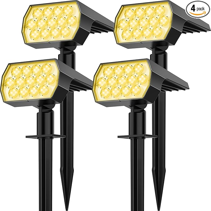 Solar Spot Lights Outdoor Waterproof IP65, [4 Pack/65 LED] 2-in-1 Solar Landscaping Spotlights, 3 Lighting Modes Solar Powered Garden Flood Light for Patio Pathway Driveway Yard Pool (Warm White)