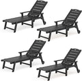 LUE BONA Outdoor Chaise Lounge Chairs Set of 4, HDPS Chaise Lounger, 5 Positions Adjustable Lounge Chairs, Pool Lounge Chair with Wheels for Poolside, Black