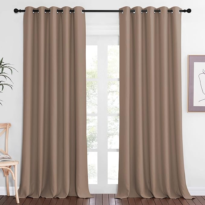 NICETOWN Patio Blackout Curtain Panels - Extra Wide Sliding Door Thermal Insulated Drape, Privacy Room Divider Curtain for Bedroom Office (Cappuccino, 66 x 118 Inch Long)