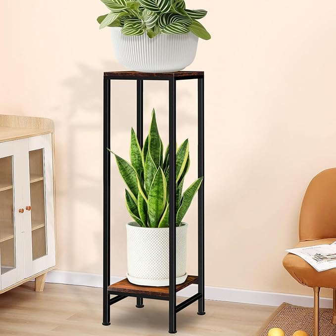 41" Tall Plant Stand Indoor, 2 Tier Plant stands for Indoor Outdoor Plants, Heavy Duty Flower Stand Metal Pedestal Stand Modern Display Rack for Living Room, Brown