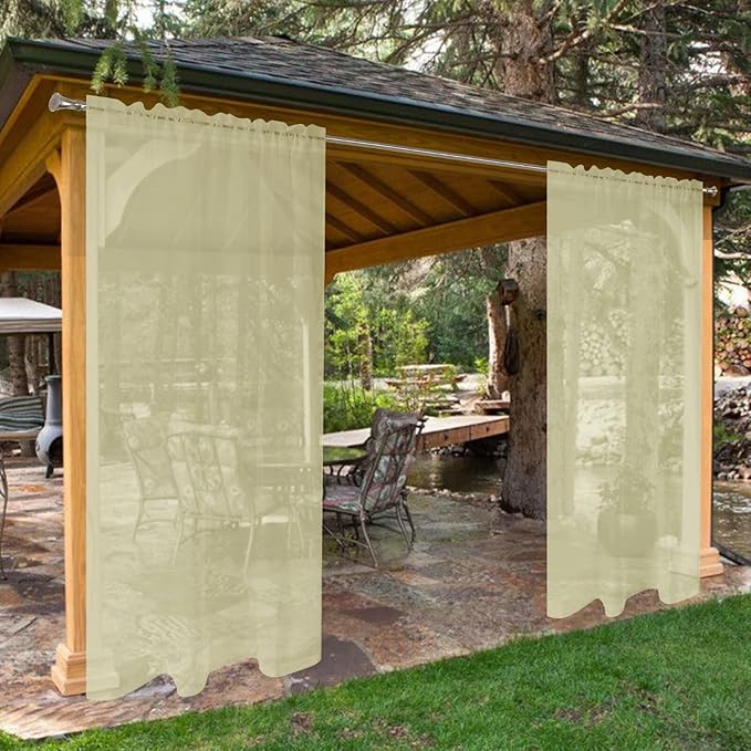SpaceDresser Waterproof Outdoor Sheer Curtains for Patio - 2 Panels Rod Pocket Indoor Voile Sheer Curtain for Living Room,52W x 84L inch, Sage Green