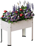 Elevated Metal Planter Box Stand Heavy Duty Raised Garden Bed for Vegetables Flowers Herbs Indoor Outdoor Use, Cream