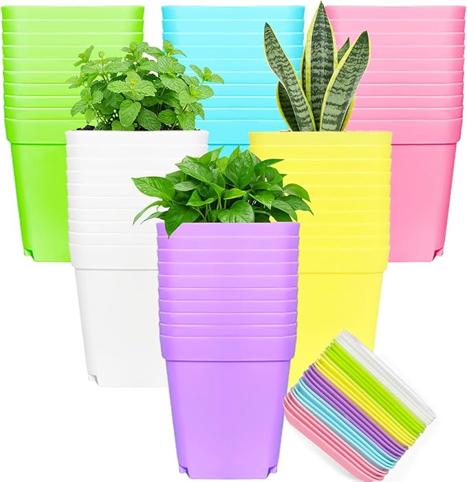 Anyumocz 42 PCS Plastic Square Plant Pots,Multi Color Nursery Pots,Small Flower Pots for Indoor Outdoor Plants,Garden,Home Balcony Decorations