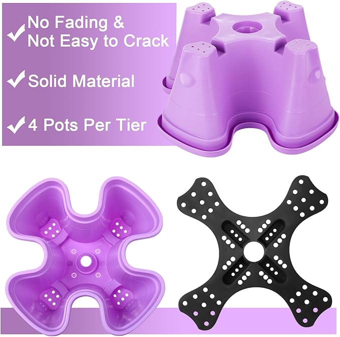 Umigy 2 Set 5 Tier Stackable Planters Vertical Garden Planters for Strawberry Herb Flower and Vegetable Indoor Outdoor Gardening Pots with Removable Wheels and Bottom(Purple)