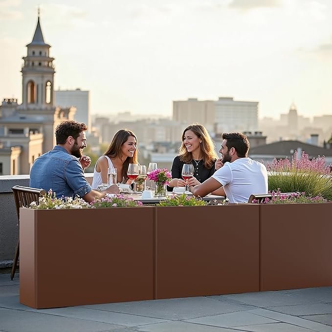Galvanized Steel Planter Box with Removable Insert Shelf - 32x12x24 Inches Tall Planters for Outdoor&Indoor, Coffee