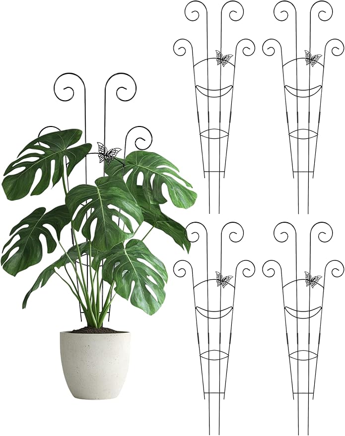 Metal Butterfly Trellis for Climbing Plants Indoor, 4 Pack 30 Inch Taller Garden Trellis for Potted Plants, Monstera Plant Support Stakes for Ivy Pothos Hoya Flower Outdoor (Black)