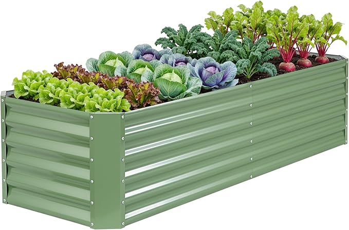 ZORMY 6×2×1.4ft Galvanized Raised Garden Bed Kit, Metal Planter Boxes Outdoor, High Raised Beds for Vegetables, Fruits, and Flowers - LotusGreen