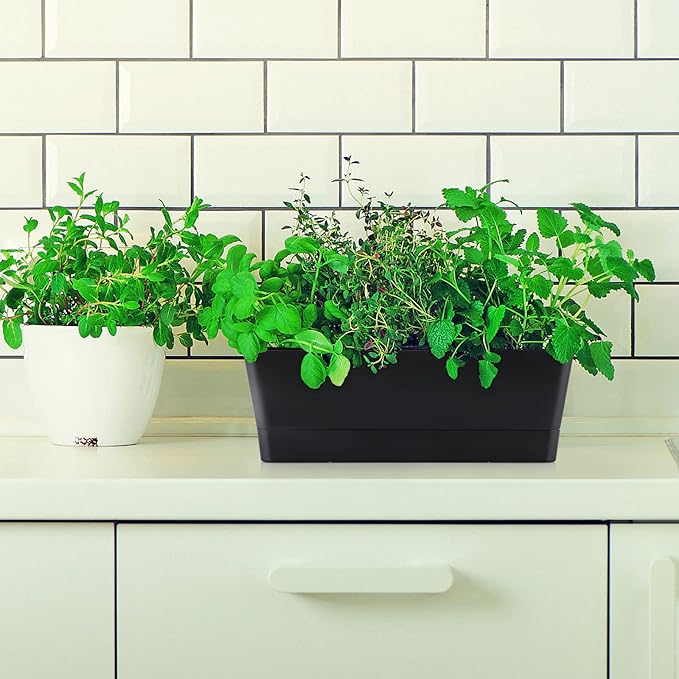 Skelang 3 Pcs Rectangular Plant Pot, 12" Flower Planter Box, Windowsill Container for Succulent, Herb, Vegetable (Black)