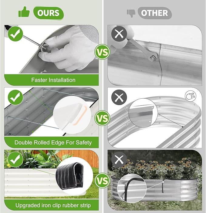 Galvanized Raised Garden Bed Outdoor- 2 Pcs Raised Beds for Gardening| Metal Planter Box, Steel Raised Garden Bed Kit with Gloves for Vegetables, Flower, Herbs (6x2x1.4FT, White)