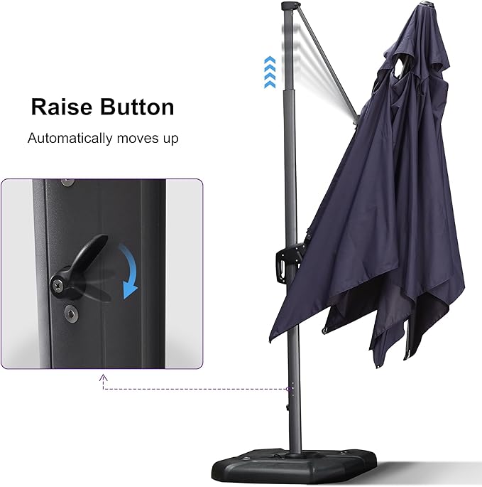 PURPLE LEAF 11.5' X 11.5' Telescopic Patio Umbrella with Base Included Lifting Cantilever Offset Square Large Umbrella for Pool Outdoor Patio Deck Garden Navy