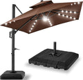 Best Choice Products 12x12ft LED Cantilever Patio Umbrella w/Base Included & 360° Rotation, Large Solar Offset Hanging Outdoor Sun Shade for Deck, Backyard Table w/Stand & Lights – Brown