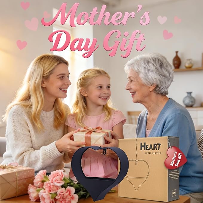 Metal Plant Hangers Indoor and Outdoor for Mom Women Her Wife Garden Lovers Birthday - Heart Shape Hanging Planters for Window Wall Living Room Office Decor(Black)