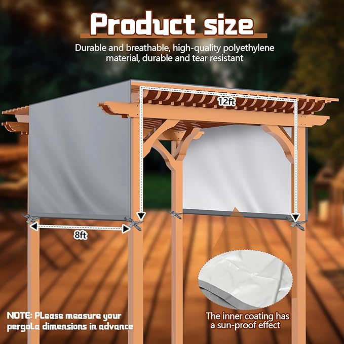 Universal Pergola Replacement Canopy Outdoor Canopy Shade Cover Waterproof Shade Top Cover for Outdoor Patio Porch Backyard(12 x 8 ft,Gray)