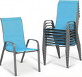 MAMIZO Patio Dining Chairs, Stackable All Weather Teslin Chair, Heavy Duty Outdoor Breathable Chairs Set, w/Armrests, Upgraded Chair FeetW/Strenthened Iron Spacers, 330 LBS (8, Turquoise Blue)