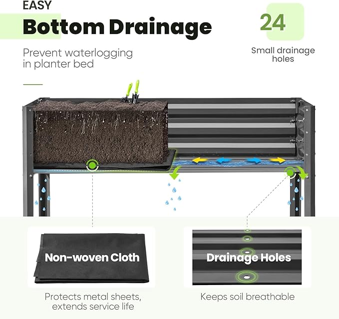 KING BIRD Large Raised Garden Bed with Netting Galvanized Elevated Planter Box with Legs 48×24×56 in for Backyard, Patio, Balcony, 400lb Capacity, Dark Grey
