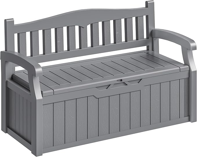 Homall 75 Gallon Outdoor Storage Benches Lockable Deck Box with Waterproof and UV Resistant, Waterproof Storage Box for Patio Furniture, Tools, Cushions (Grey)