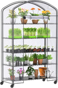 Abimars 5-Tier Greenhouse with Caster Wheel, Each Shelf Height Adjustable Metal Plant Shelf with PVC Cover for Seed Starting Trays, Seedling Pots, Plant Pots, 21x49x80inch